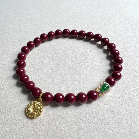 FengShui Cinnabar Bracelet | Jade Gourd Fulu | Dragon Pendant | female | High Content Genuine Cinnabar | Healthy | Fortune